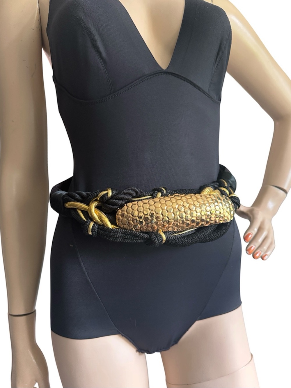 Vintage Carolyn Tanner Woven Belt with Large Statement Metal Accent